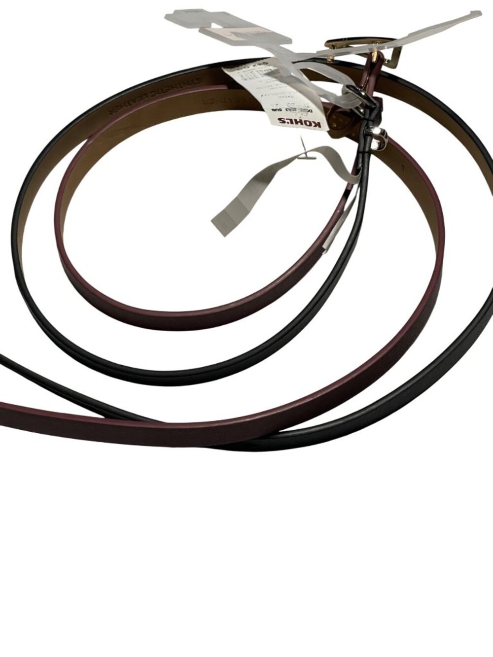 Lauren Conrad Women Faux Leather Belts 2 Pack L 34-38 Dark Red Black Slim Design